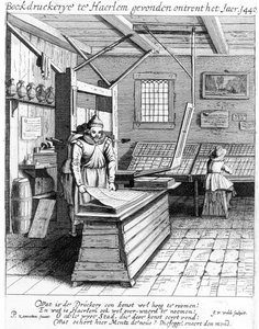 Introligatornia Laurensa Janszoon Kostera, z „Descriptionh ende lof van Haerlem”, wydanej w 1628 r. autorstwa Pieter Janszoon Saenredam