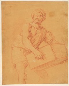 Studie eines bärtigen und turbantragenden Mannes, der eine Truhe trägt autorstwa Pieter Lastman