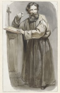 Kapłan stojący przy mównicy z krucyfiksem i Biblią autorstwa Pieter Marinus van de Laar (attributed to)