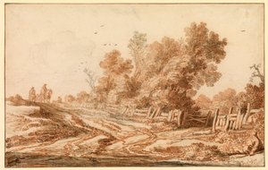 Krajobraz z podróżnikami na drodze, 1653 - 1657