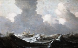 Cztery statki płynące przed wichurą, 1630 autorstwa Pieter Mulier the Elder