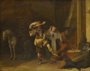 Mężczyzna i kobieta w stajni, lata 30. XVII w. autorstwa Pieter Quast