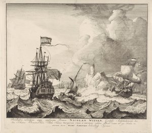 Statki w burzy autorstwa Pieter Schenk (I)