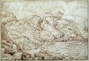 Krajobraz Alp. Rysunek Pietera Brueghela Dit The Old Man (1525-1569) Ec. Bujda. autorstwa Pieter Bruegel the Elder
