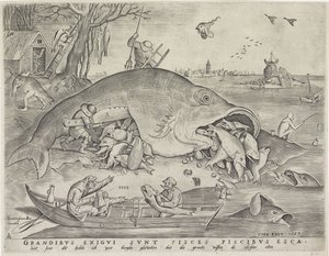 Duże ryby zjadają małe ryby, ryty przez Pietera van der Heyden, 1557 autorstwa Pieter The Elder after Brueghel