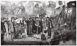 Handel cukrem, Antwerpia, ok. 1510-20 r. (rycina) autorstwa Pieter Verhaert