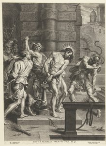 Biczowanie Chrystusa przez żołnierzy Ego in flagella paratus sum (tytuł na przedmiocie) autorstwa Pieter de Bailliu (I)