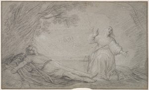 duński: mitologiczna scena przedstawiająca kobietę opłakującą śmierć młodego mężczyzny autorstwa Pieter de Grebber
