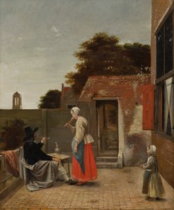 Mężczyzna palący i kobieta pijąca na dziedzińcu, ok.1658-60
