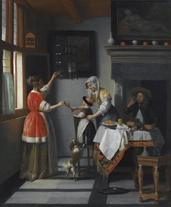 Wnętrze z dzieckiem karmiącym papugę par Hooch, Pieter, de autorstwa Pieter de Hooch