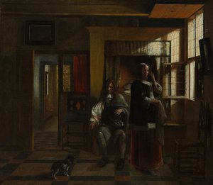 Wnętrze z Parą Młodą, prawdopodobnie ok. godz. 1662-65. autorstwa Pieter de Hooch