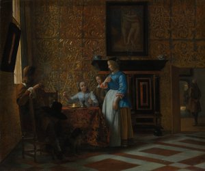 Czas wolny w eleganckiej scenerii, ok. godz. 1663-65. autorstwa Pieter de Hooch