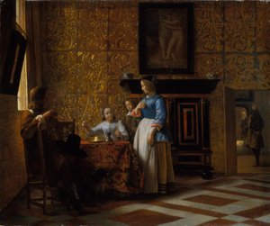 Czas wolny w eleganckiej oprawie, ok. 1663-65 (olej na płótnie) autorstwa Pieter de Hooch