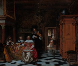 Portret rodziny grającej muzykę autorstwa Pieter de Hooch