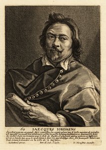 Portret Jacquesa Jordaensa, flamandzkiego malarza, rysownika i projektanta gobelinów, znanego z obrazów historycznych, scen rodzajowych i portretów autorstwa Pieter de II Jode