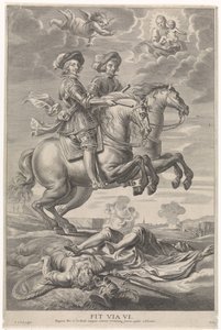 Ferdynand Austrii z Ferdynandem, królem Czech i Węgier, na koniu podczas zwycięstwa pod Nördlingen Radosny wjazd Kardynała Dzieciątka w Gandawie, 1635 (tytuł serii)