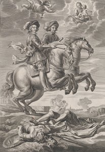 Ilustracja 10: Król Węgier i Ferdynand na koniu, z „Sere...” Guillielmusa Becanusa, 1636.