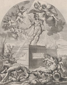 Ilustracja 1: Ferdynand jako Mars, stojący na piedestale, z „Serenissim...” Williama Becanusa, 1636.