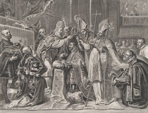 Ilustracja 24: Karol V koronowany na cesarza przez papieża, z „Serenissimi P...” Williama Becanusa, 1636.