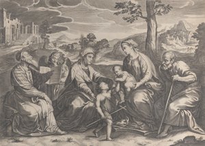 Święta Rodzina po prawej, z Dzieciątkiem Św. Jan Chrzciciel, Elżbieta, Zachariasz,..., 1631-37.