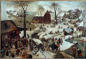 Zapłata grosza lub Deombrement do Bethleem (h s/t 1,11 X 1,64). Obraz Pietera Bruegla (lub Breugel lub Bruegel lub Breughel) byłego (1525-1569). 1566. Bruksela, Królewskie Muzeum Sztuk Pięknych. autorstwa Pieter Bruegel the Elder