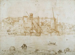 Widok na Ripa Grande, Rzym, ok. 1552 (pióro i atrament na papierze) autorstwa Pieter Bruegel the Elder