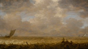 Płytkie morze z łodziami rybackimi, ok. 1640 (olej na płycie) autorstwa Pieter the Elder Mulier
