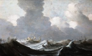 Cztery statki płynące przed wichurą, 1630 autorstwa Pieter the Elder Mulier