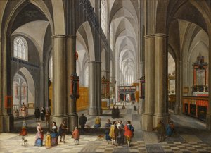 Wnętrze katedry z postaciami autorstwa Pieter the Elder Neefs