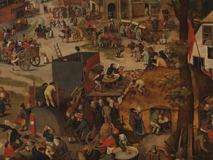 Święto Wiejskie z przedstawieniem teatralnym i procesją na cześć św. Huberta i św. Antoniego autorstwa Pieter Brueghel the Younger