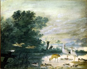 Egzotyczne ptaki w malowniczym krajobrazie autorstwa Pieter the Younger Holsteyn