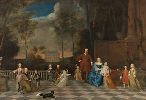 Kupiec z Amsterdamu Jeremias van Collen (1619-1707) ze swoją żoną i ich dwunastoma dziećmi autorstwa Pieter van Anraedt (attributed to)