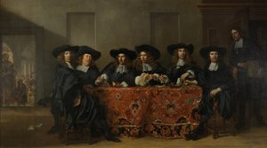 Sześciu Regentów i Gospodarz Domu Oude Zijds Instytutu Pomocy Ubogim na świeżym powietrzu, Amsterdam, 1675