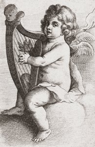 Anioł dziecko grające na harfie. autorstwa Pieter van Avont