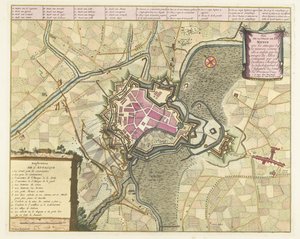 Kaart van het beleg van Menen, 1706 Plan miasta Menin z najazdami (...) wojsk alianckich (...). (tytuł na obiekcie) autorstwa Pieter van Call (II)