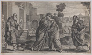 Nawiedzenie, Św. Elżbieta obejmująca Dziewicę w centrum, gdy Św. 1656-60 autorstwa Pieter van Lisebetten