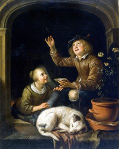 Bańka mydlana. Obraz Pietera Cornélisza van Slingelandta (1625-1691). Mediolan Museo del Castello.