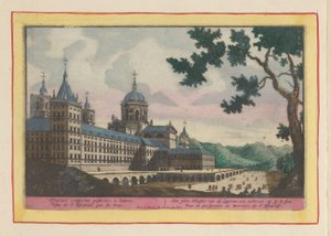 Widok z tyłu Escorial Klasztor S. Laurensa; widoczny od tyłu na sy (tytuł na obiekcie) Theatrum Hispaniae (...) (tytuł serialu) autorstwa Pieter van den Berge