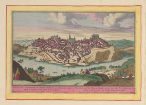 Widok na miasto Toledo Toledo w Tajo w Kastylii; uhonorować Dwór Gotów i Maurów, którzy ozdobili to miasto wieloma głównymi budynkami (tytuł na obiekcie) Theatrum Hispaniae (...) (tytuł serialu) autorstwa Pieter van den Berge