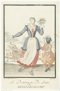 Młoda kobieta z bukietem kwiatów Le Printemps / Wiosna (tytuł na obiekcie) Cztery pory roku (tytuł serii) autorstwa Pieter van den Berge