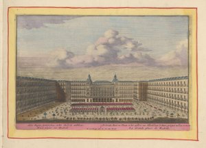 Plaza Mayor w Madrycie The Great Mart and Place, w centrum Madrytu, gdzie wyświetlane są bitwy byków (tytuł na obiekcie) Theatrum Hispaniae (...) (tytuł serialu) autorstwa Pieter van den Berge