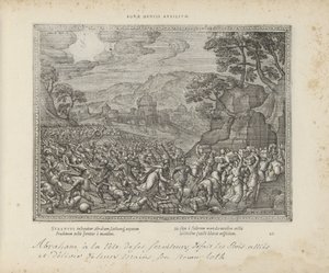 Abraham bevrijdt Lot Pomoc dobrego umysłu (tytuł na obiekcie) Święte herby i główne historie obu testamentów (Oude Testament) (tytuł serii) Zdjęcia i ryciny książek (tytuł serii) autorstwa Pieter van der Borcht (I)