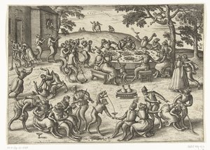 Bankiet na świeżym powietrzu Gra małpa (tytuł serii) autorstwa Pieter van der Borcht (I)
