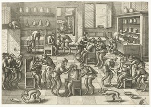 Fryzjerzy i chirurdzy Gra małpa (tytuł serii) autorstwa Pieter van der Borcht (I)