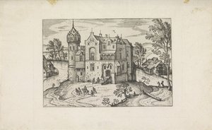 Zamek na rzece Małe pejzaże (tytuł serii) autorstwa Pieter van der Borcht (I)