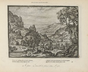 Landschap spotkał Hagar en de engel Odmowa komfortu (tytuł na obiekcie) Święte emblematy i główne historie obu testamentów (Oude Testament) (tytuł serii) Zdjęcia i ryciny książek (tytuł serii) autorstwa Pieter van der Borcht (I)