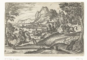 Krajobraz z dwoma jeźdźcami. autorstwa Pieter van der Borcht (I)
