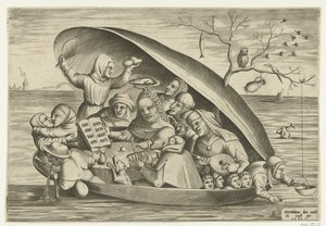 Muzycy w muszli małży autorstwa Pieter van der Heyden