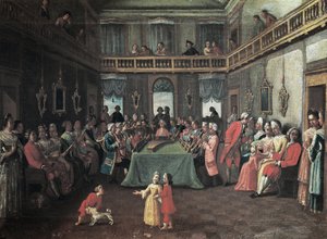 Koncert w prywatnym domu - Prywatny koncert w domu. Malowanie szkoły Pietro Longhi autorstwa Pietro (school of) Longhi