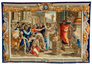 Gobelin z XVII wieku przedstawiający Ofiarę Listry autorstwa Pietro 1579 1669 Fevère